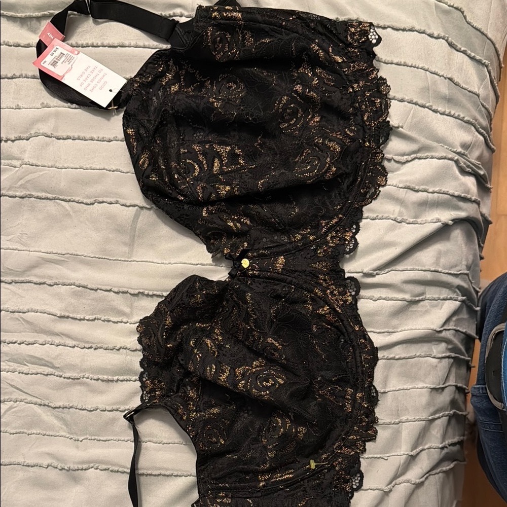Cacique Black and Gold Lace Bra